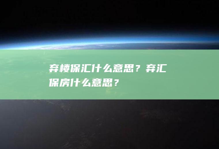 弃楼保汇什么意思？弃汇保房什么意思？